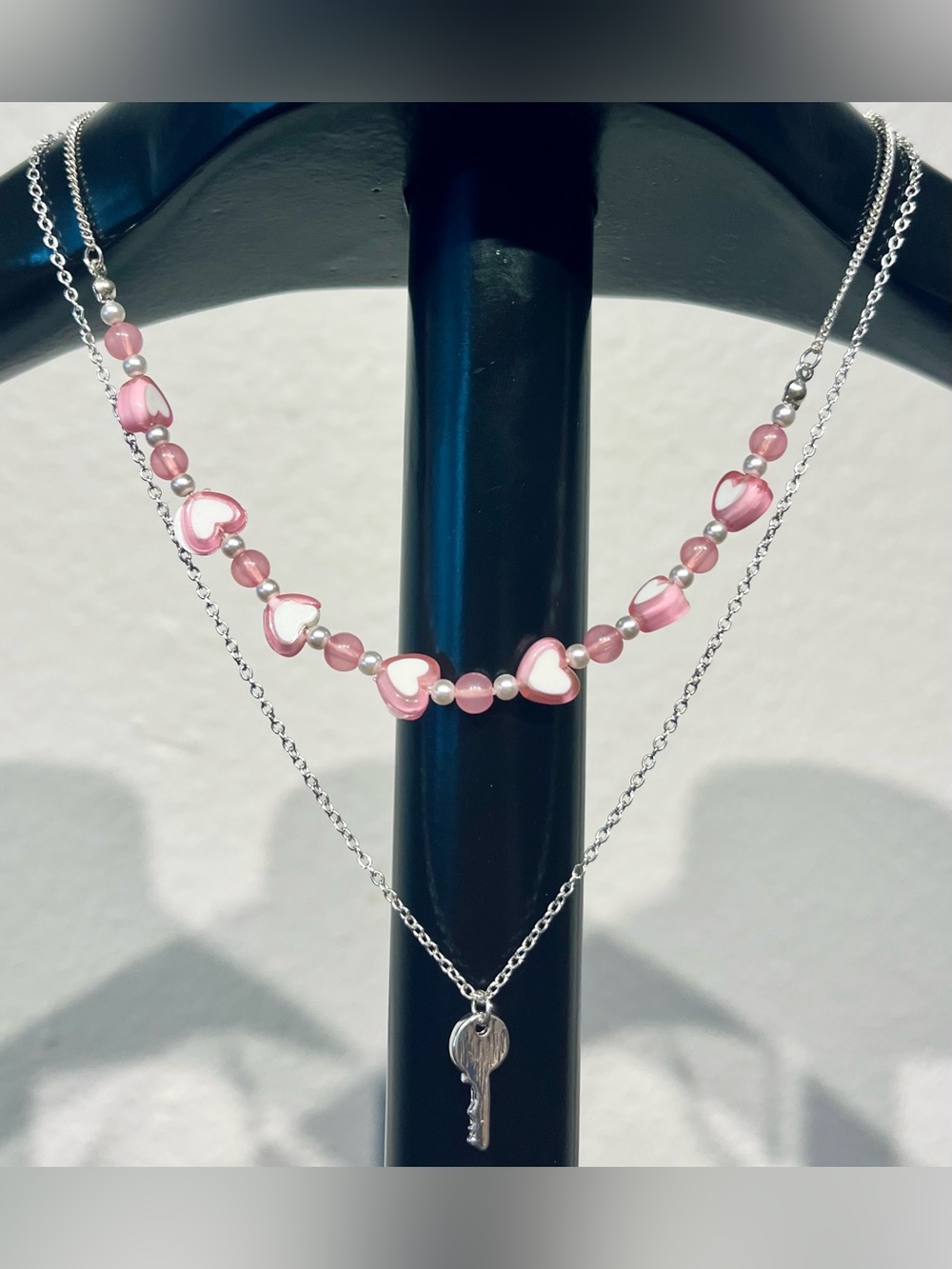 Icing Pink Heart Bead Layered Necklace
